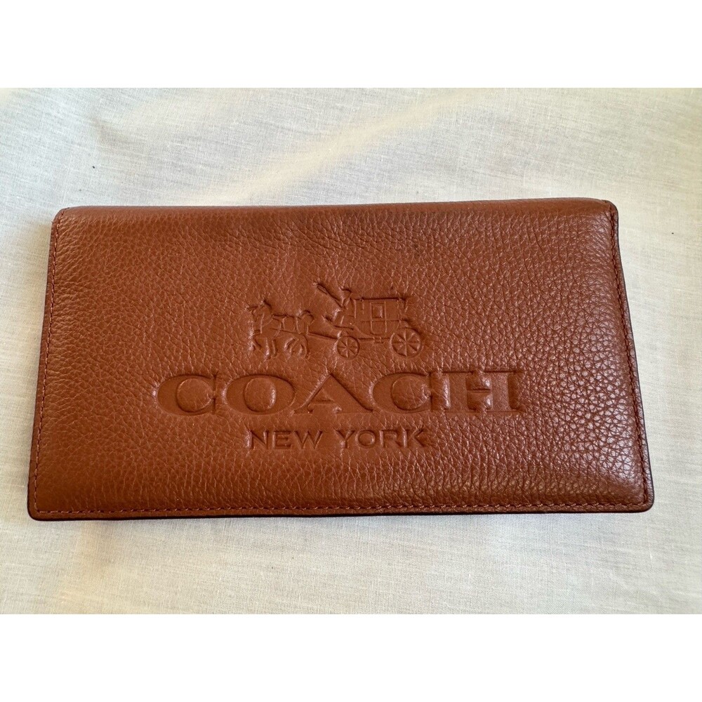 Coach Horse and Carriage Brown Pebbled Leather Checkbook Cover Wallet Case